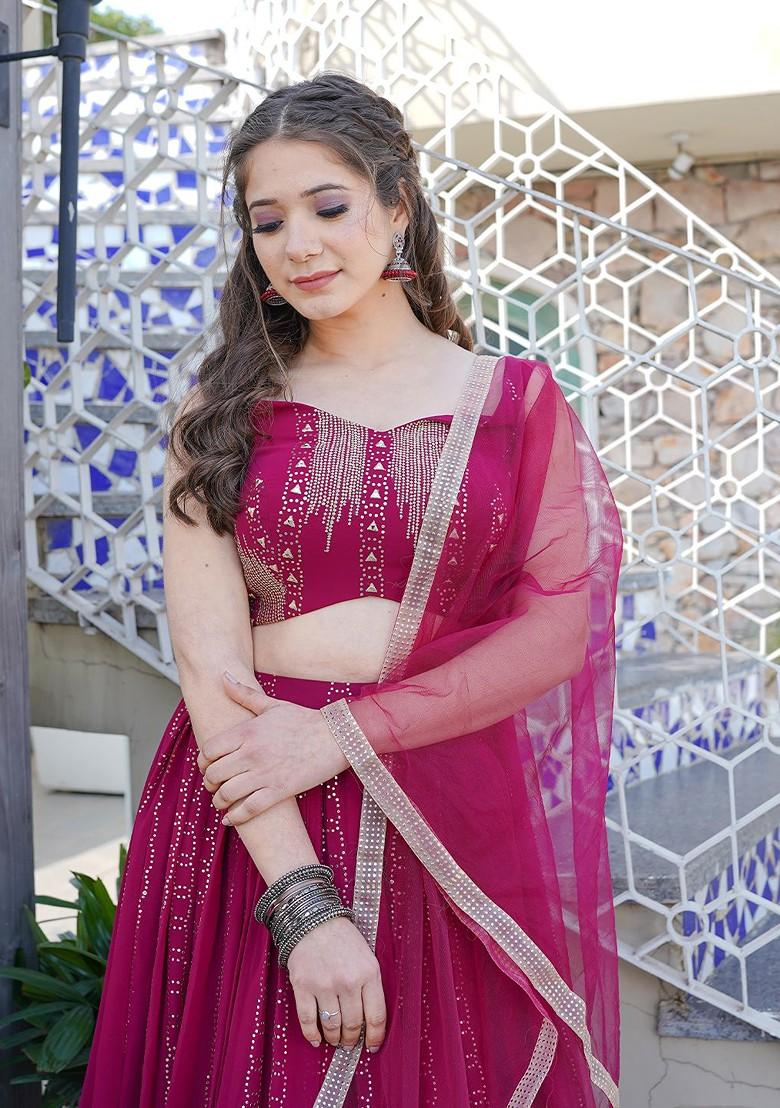 Burgundy Emboridered Blended Lehenga Choli - Indya