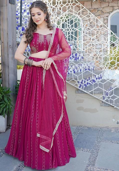 Burgundy Emboridered Blended Lehenga Choli — view on Indya