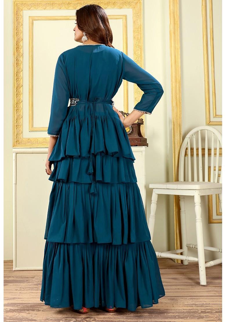 Turquoise Blue Emboridered Blended Lehenga Choli - Indya