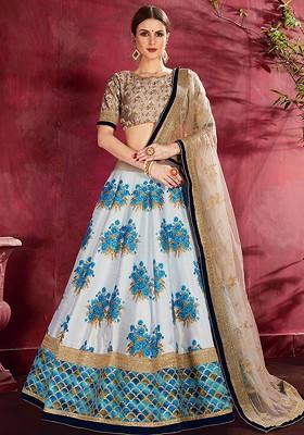 Cream Emboridered Blended Lehenga Choli