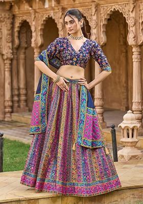 Navy Blue Woven Design Blended Lehenga Choli