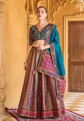 Teal Woven Design Blended Lehenga Choli