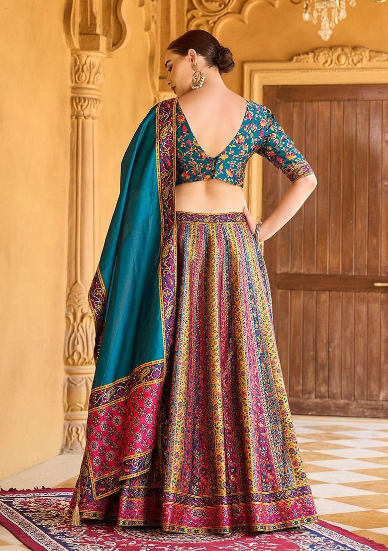 Teal Woven Design Blended Lehenga Choli - Indya