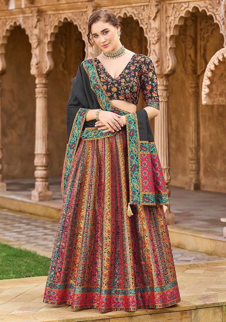 Black Woven Design Blended Lehenga Choli - Indya