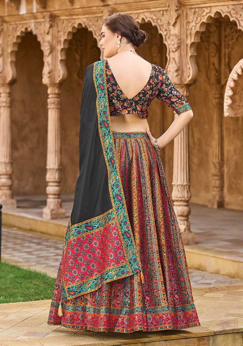 Black Woven Design Blended Lehenga Choli - Indya