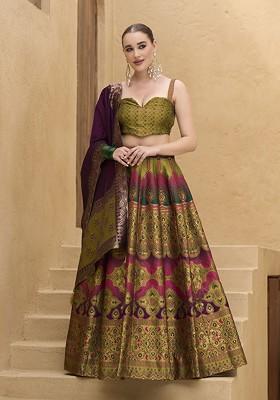 Olive Woven Design Blended Lehenga Choli