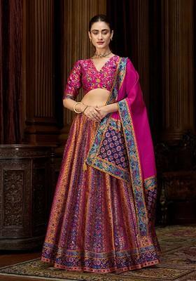 Pink Woven Design Blended Lehenga Choli