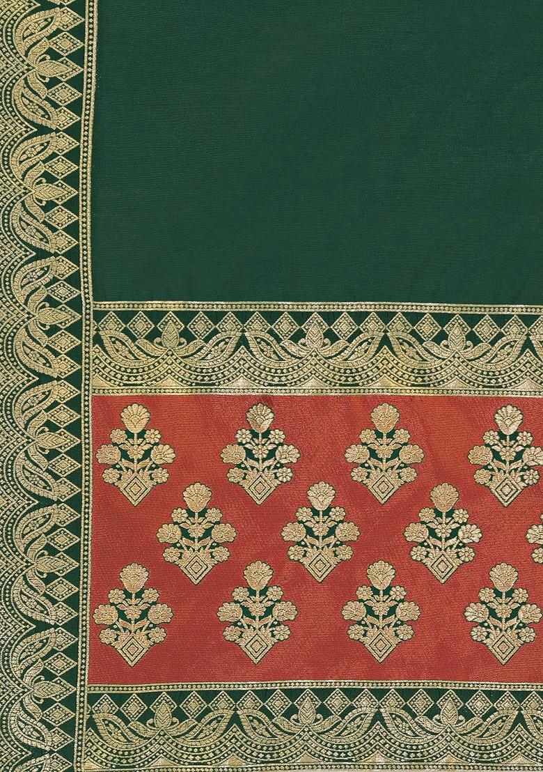 Orange Woven Design Blended Lehenga Choli - Indya