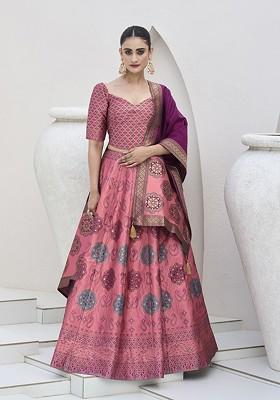 Rose Woven Design Blended Lehenga Choli