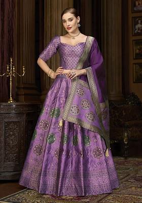 Purple Woven Design Blended Lehenga Choli