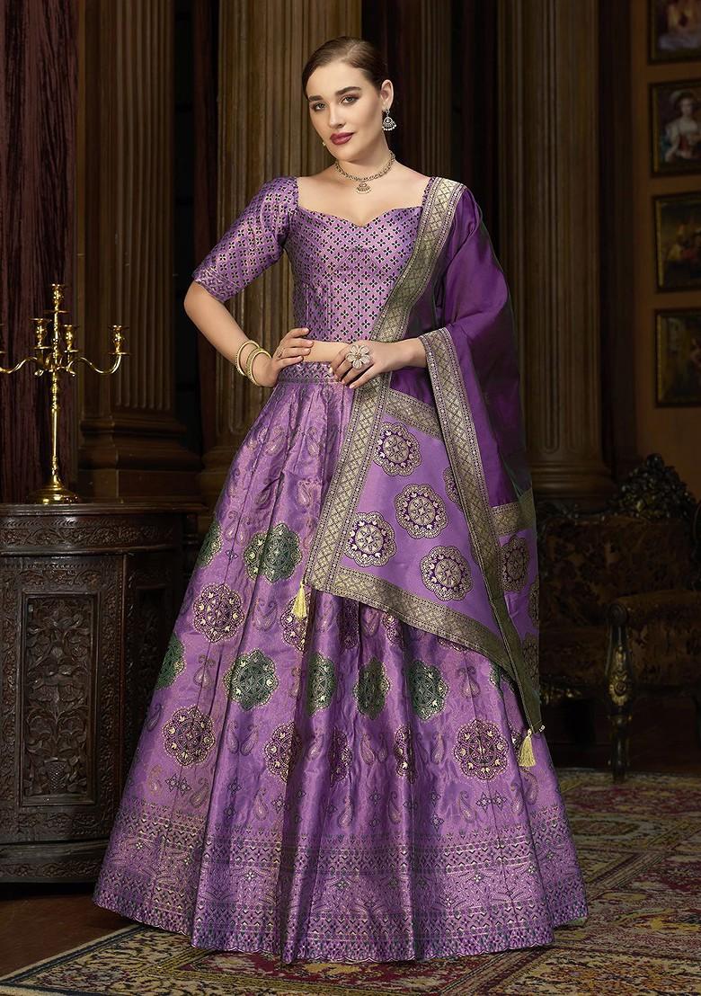 Purple Woven Design Blended Lehenga Choli - Indya