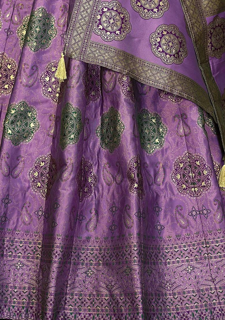 Purple Woven Design Blended Lehenga Choli - Indya