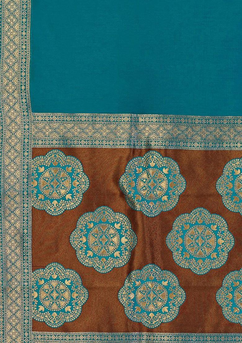 Brown Woven Design Blended Lehenga Choli - Indya