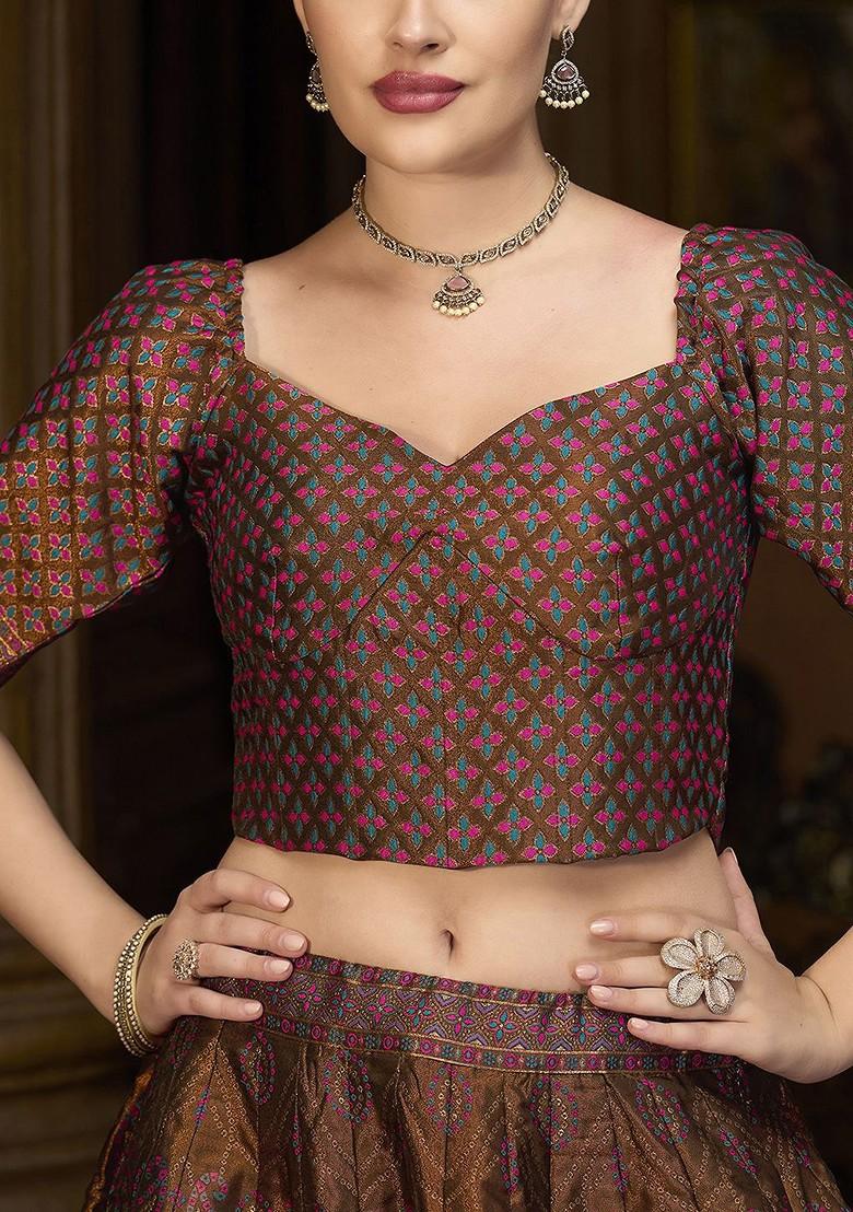 Brown Woven Design Blended Lehenga Choli - Indya