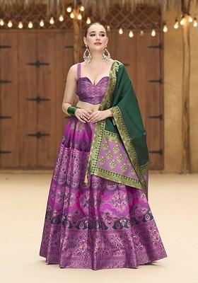 Purple Woven Design Blended Lehenga Choli
