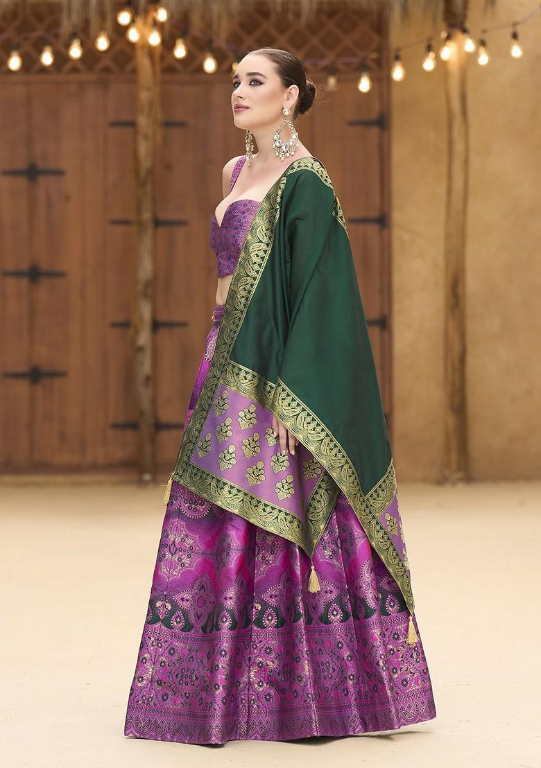 Purple Woven Design Blended Lehenga Choli - Indya