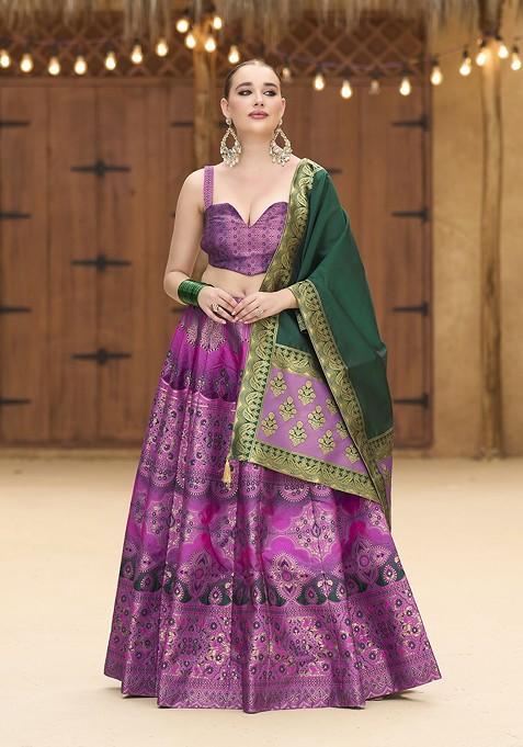 Purple Woven Design Blended Lehenga Choli — view on Indya