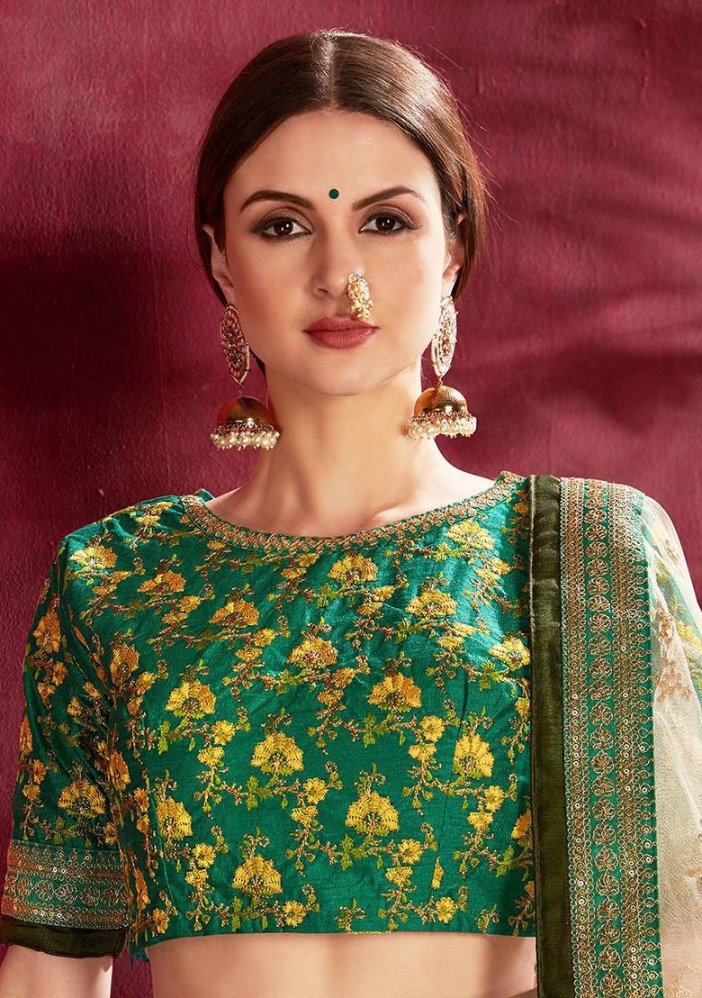 Cream Emboridered Blended Lehenga Choli - Indya