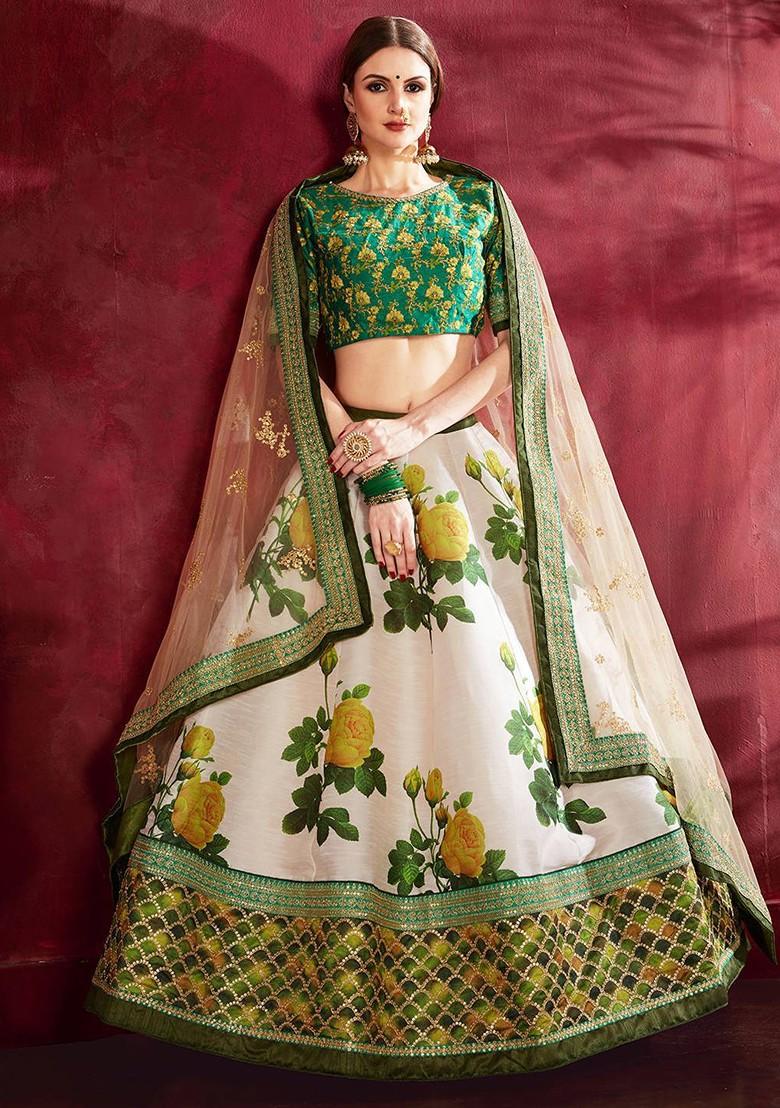 Cream Emboridered Blended Lehenga Choli - Indya