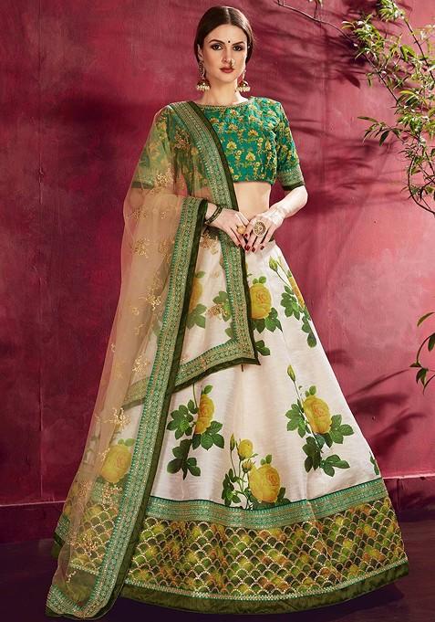 Cream Emboridered Blended Lehenga Choli — view on Indya