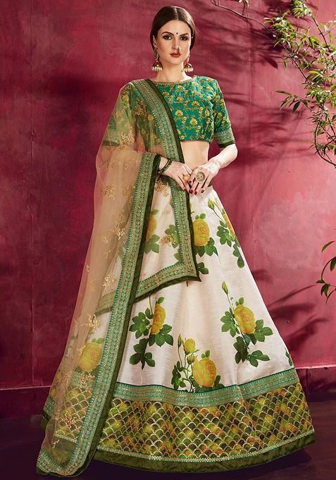 Cream Emboridered Blended Lehenga Choli — view on Indya