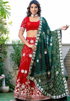Red Printed Blended Lehenga Choli