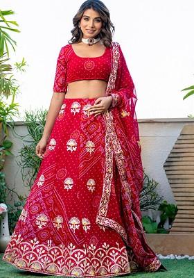 Pink Printed Blended Lehenga Choli