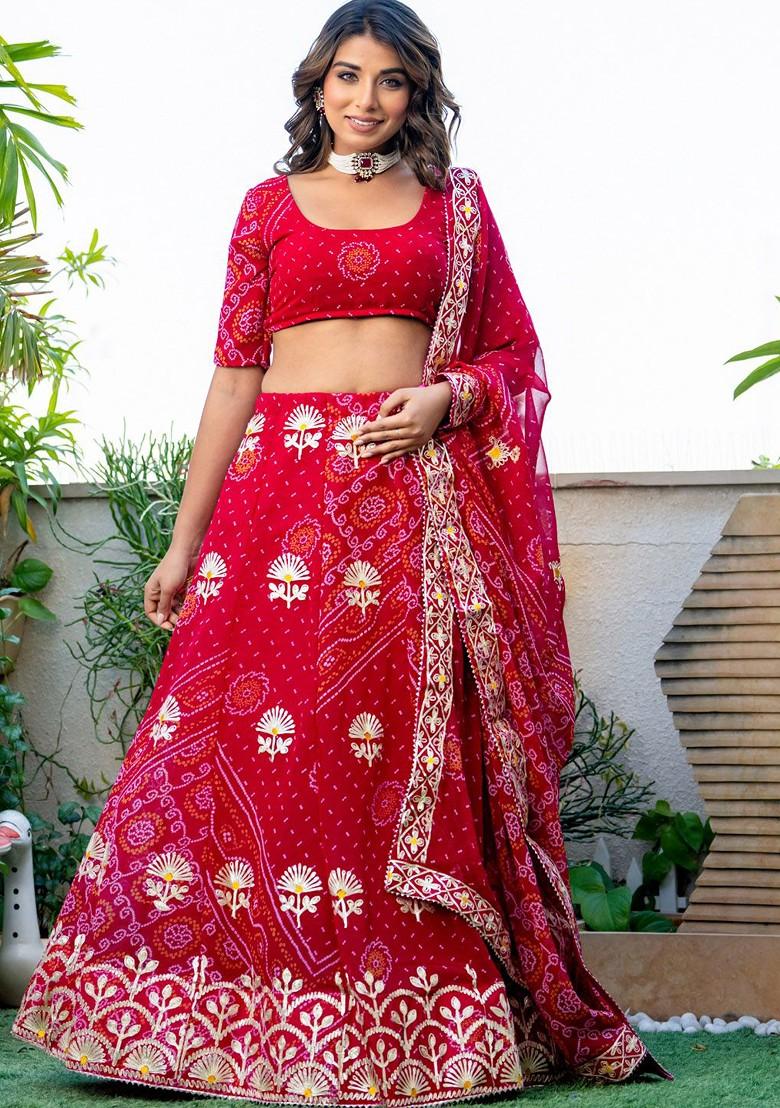 Pink Printed Blended Lehenga Choli