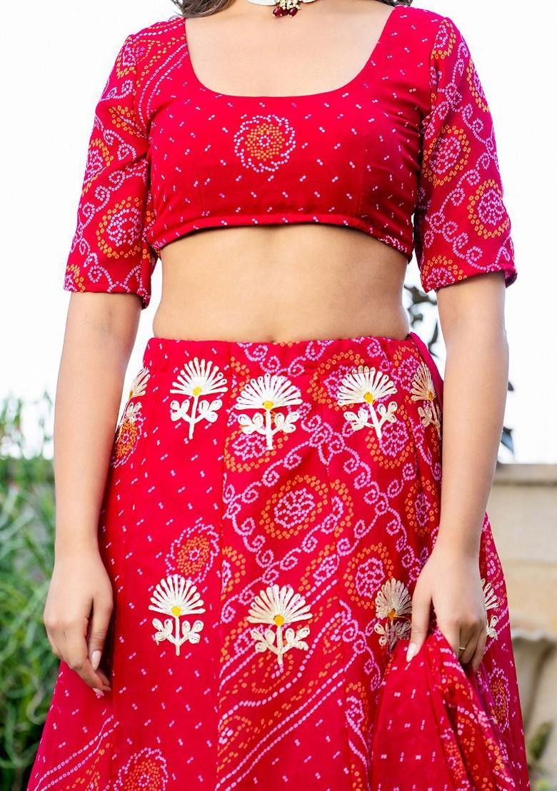 Pink Printed Blended Lehenga Choli