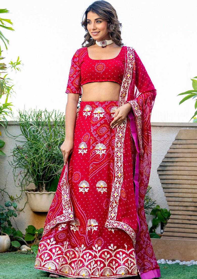 Pink Printed Blended Lehenga Choli