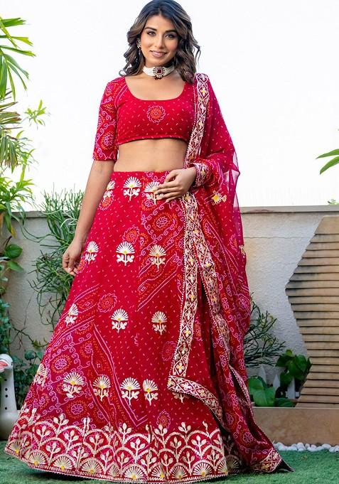 Pink Printed Blended Lehenga Choli