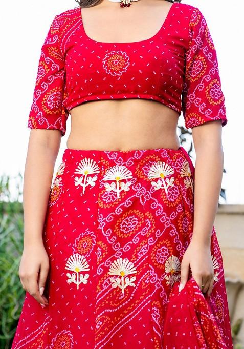 Pink Printed Blended Lehenga Choli