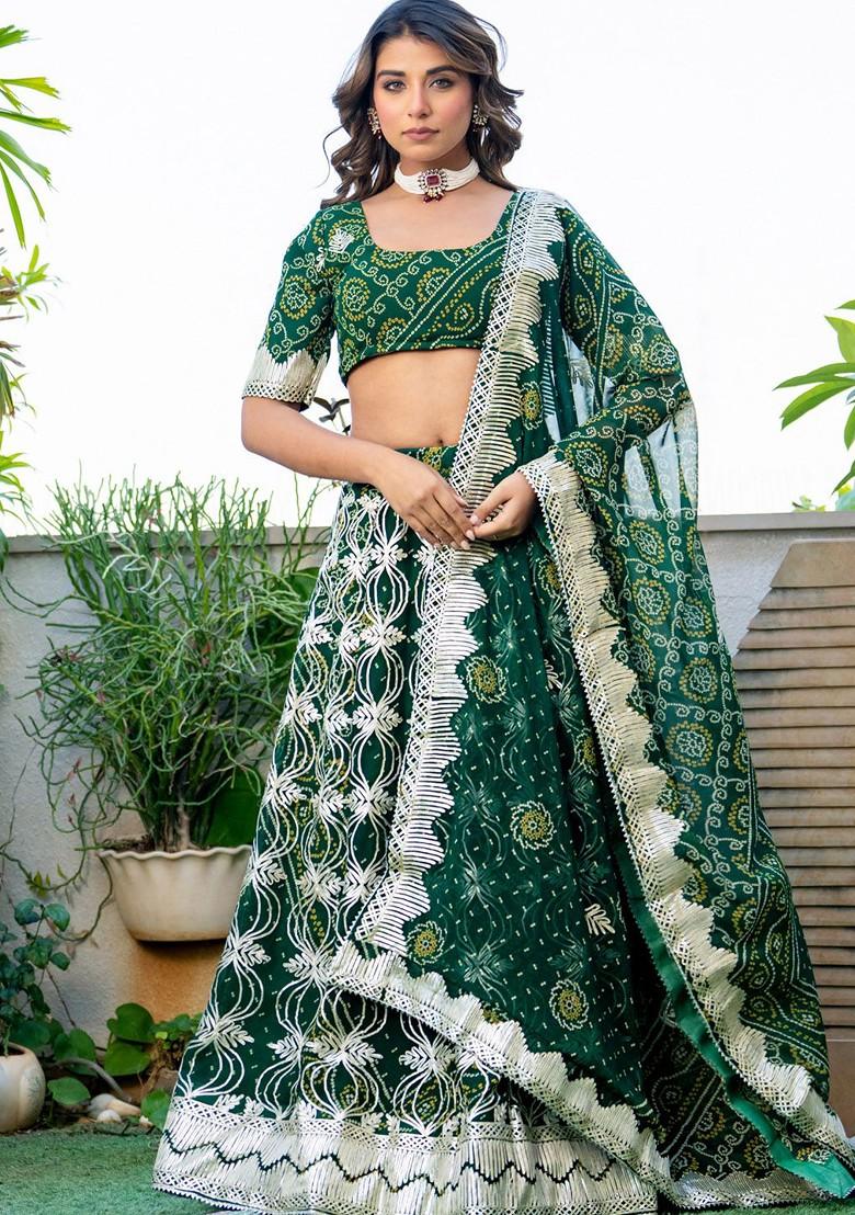 Green Printed Blended Lehenga Choli