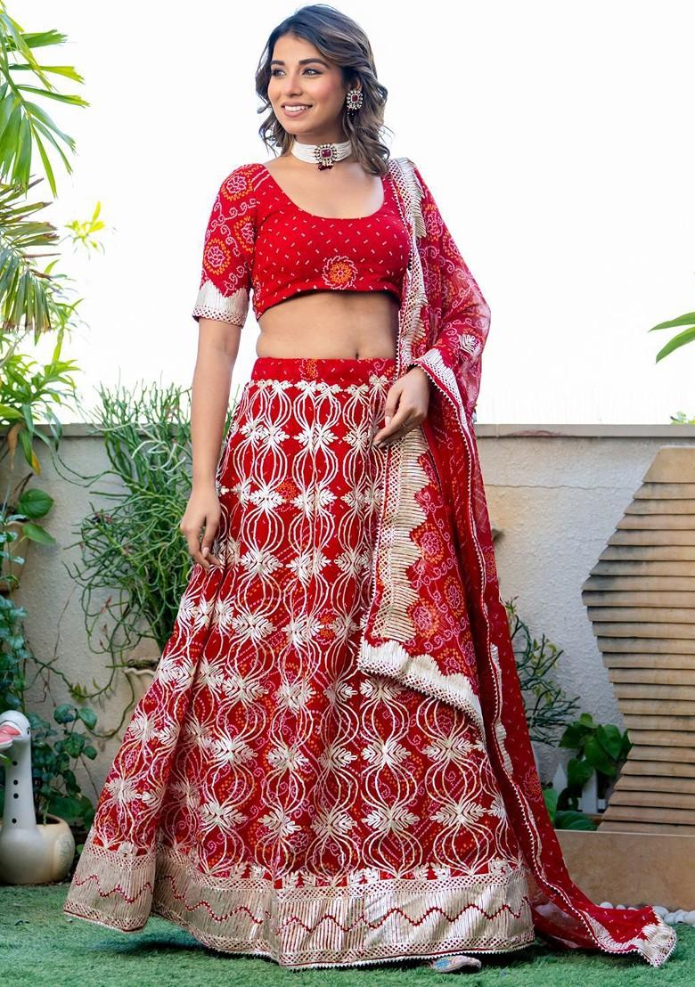 Red Printed Blended Lehenga Choli
