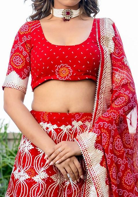 Red Printed Blended Lehenga Choli