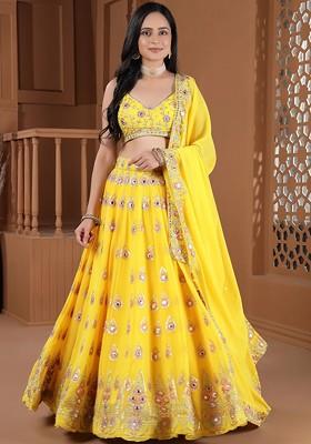Yellow Embellished Blended Lehenga Choli