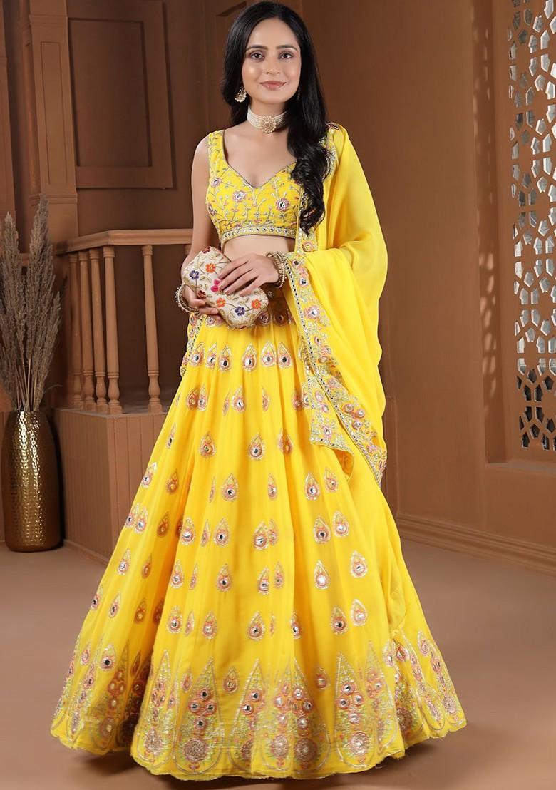 Yellow Embellished Blended Lehenga Choli - Indya