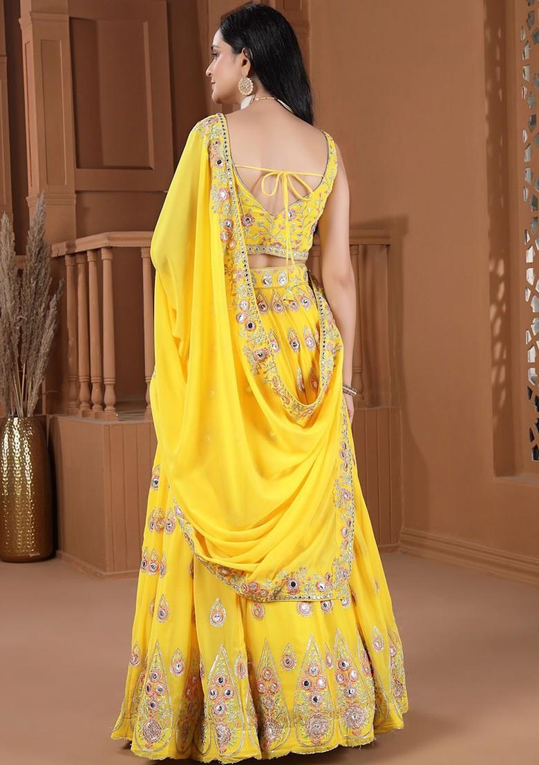 Yellow Embellished Blended Lehenga Choli - Indya
