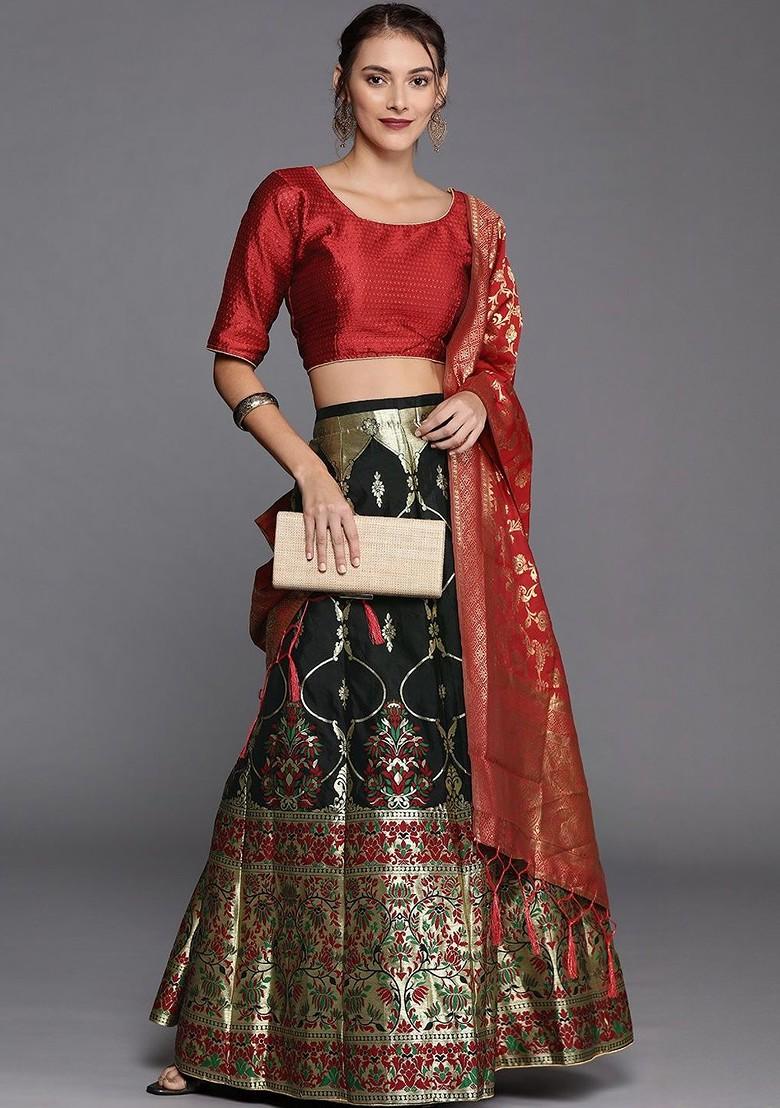 Black Emboridered Blended Lehenga Choli - Indya