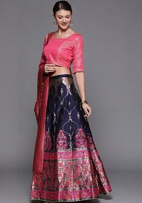 Blue Woven Design Blended Lehenga Choli