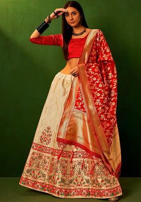 Beige Woven Design Blended Lehenga Choli