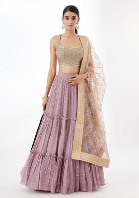 Lavender Emboridered Blended Lehenga Choli