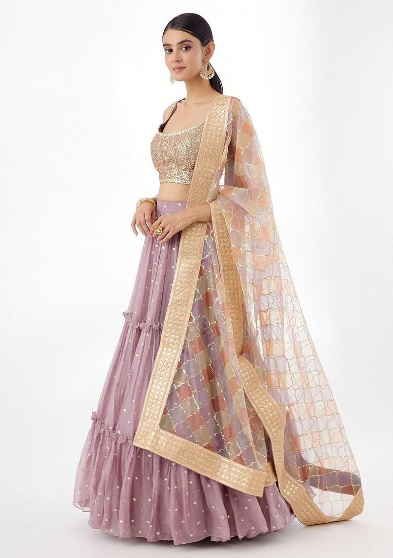 Lavender Emboridered Blended Lehenga Choli - Indya