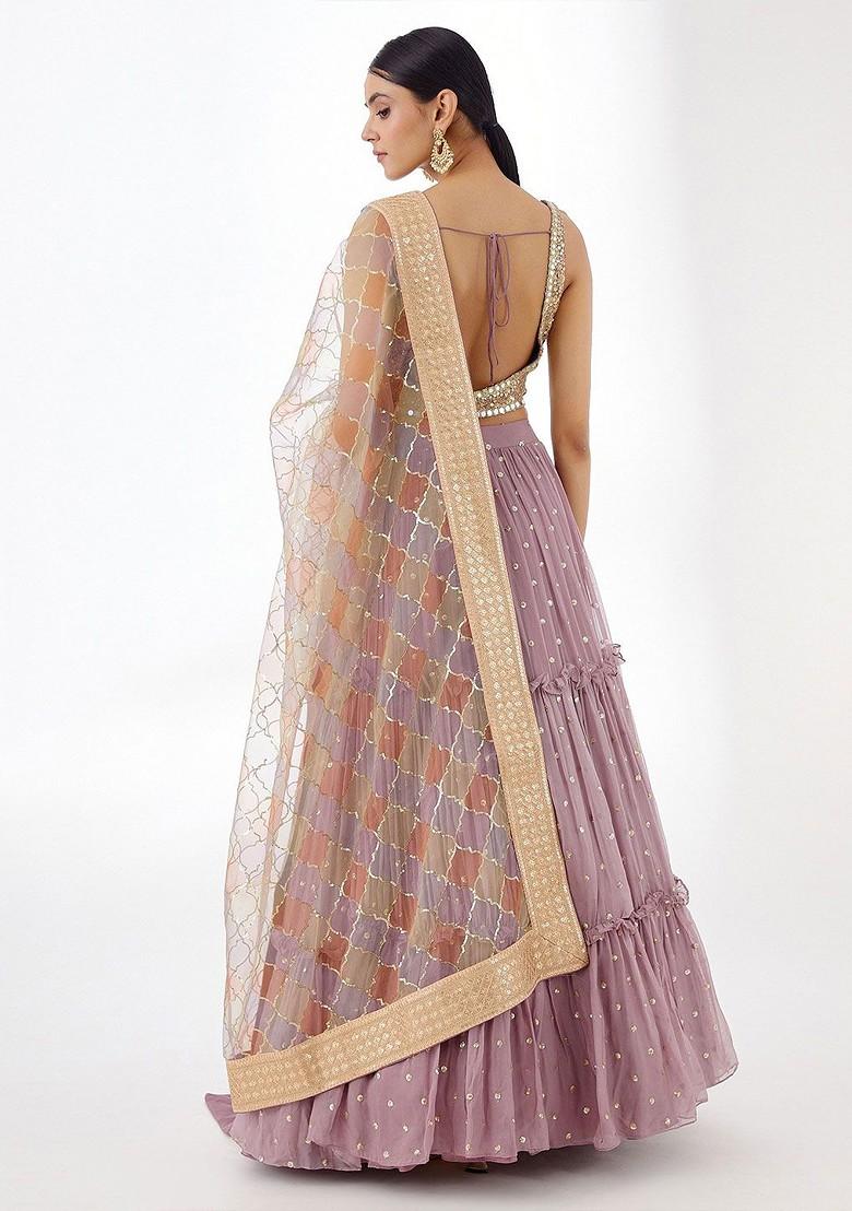 Lavender Emboridered Blended Lehenga Choli - Indya
