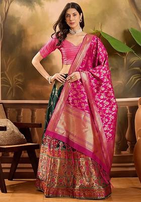 Green Woven Design Blended Lehenga Choli