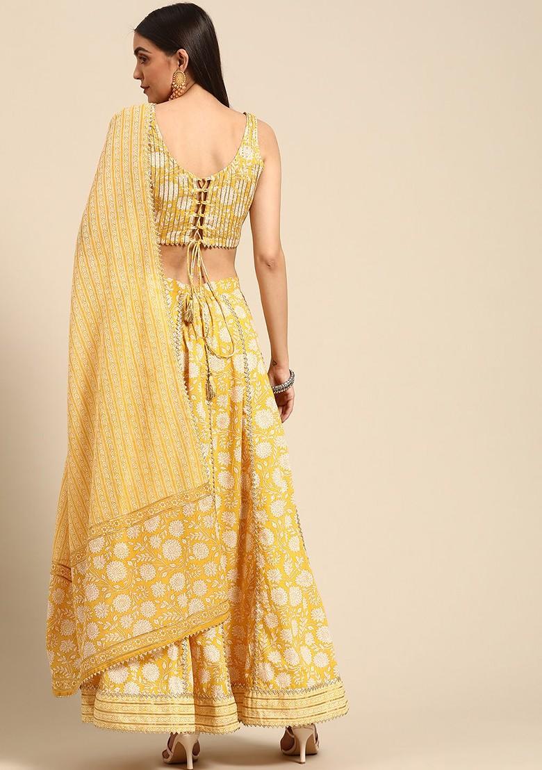 Mustard Printed Blended Lehenga Choli