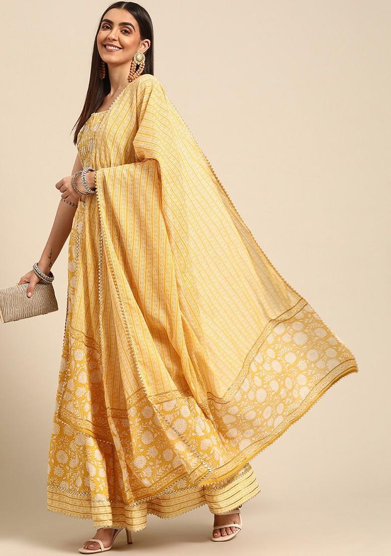 Mustard Printed Blended Lehenga Choli