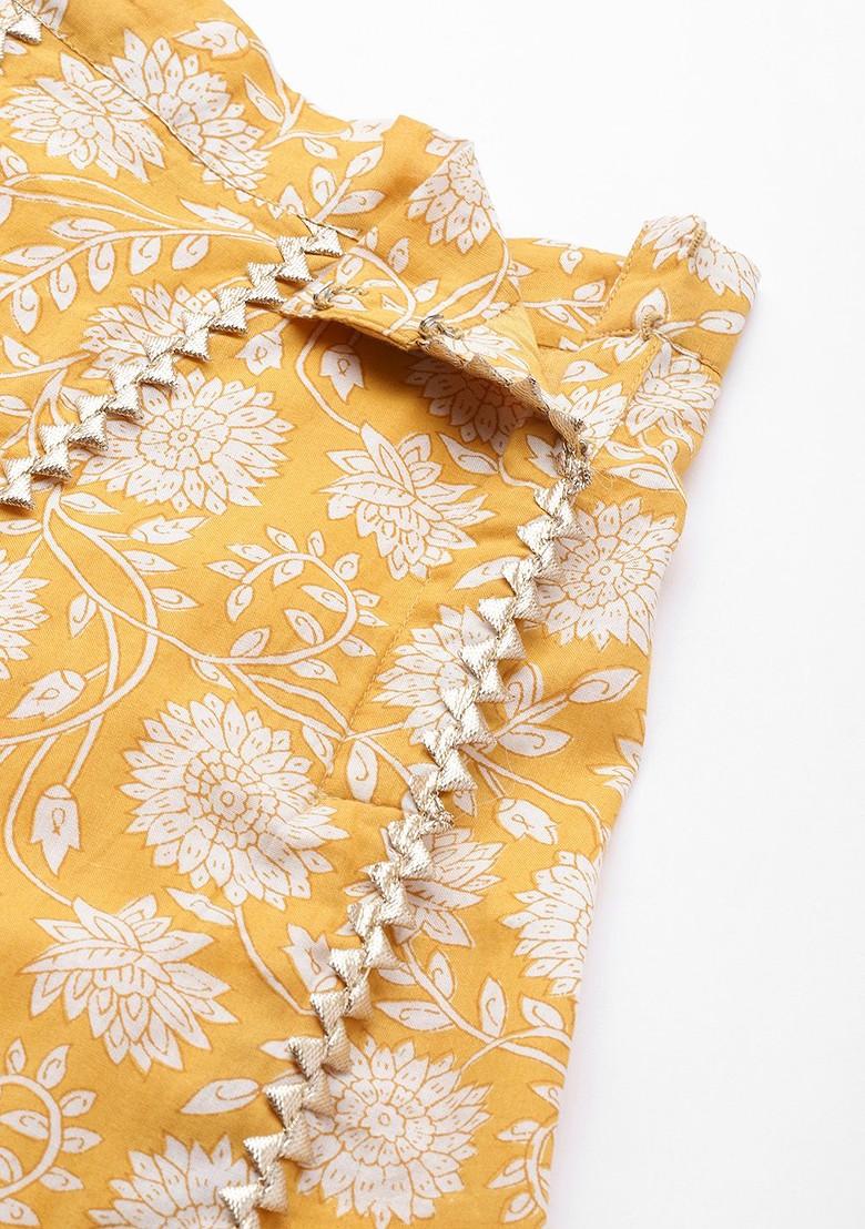Mustard Printed Blended Lehenga Choli