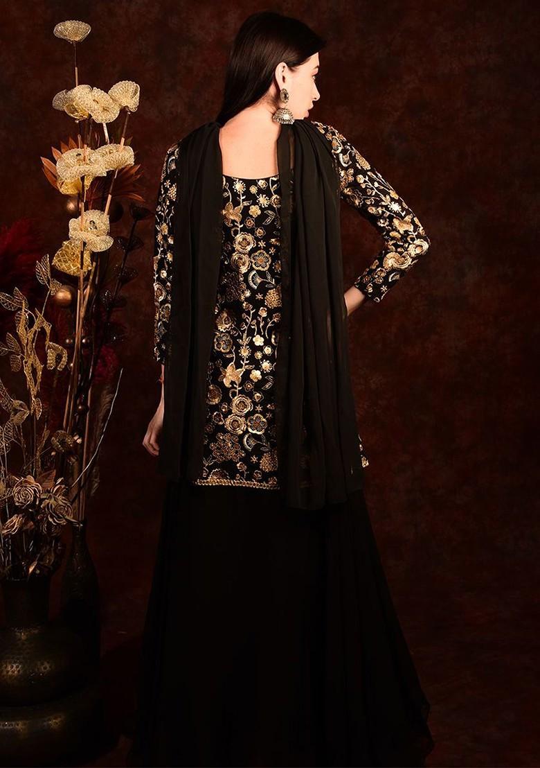 Black Zari Work Blended Lehenga Choli - Indya