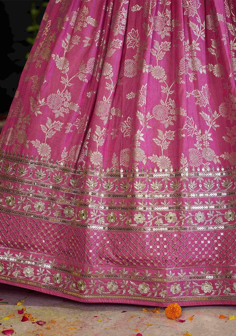 Pink Emboridered Blended Lehenga Choli - Indya